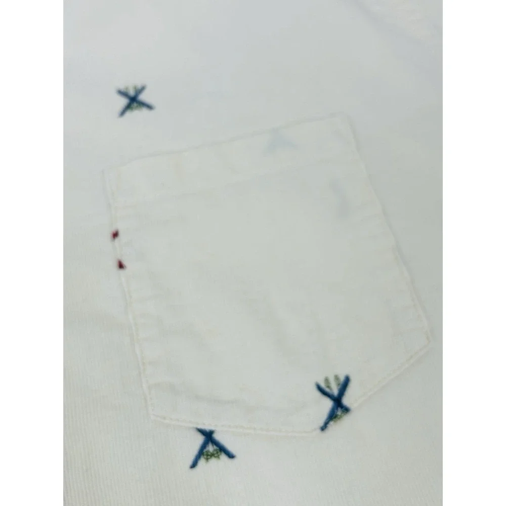 J. Crew Corduroy Shirt Mens Large Ivory Embroidered Ski Print Long Sleeve